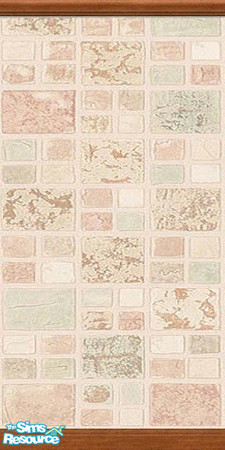 Sims 2 — Pale Pastel Tiles  2 by TSR Archive — Part of a set of 4 Pastel Tiled walls with Medium Wood Moulding. ** TSRAA