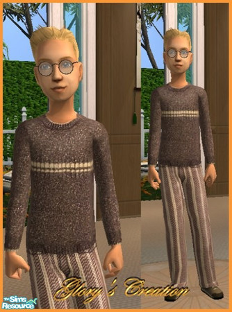 Sims 2 — CM_Brown Sweater by GloryBe — Brown sweater and matching stripe pant for boys.
