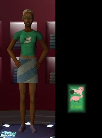 Sims 2 — Paul Frank flamingo top (teen) by law3 — A simple green top for teens, with a flamingo design by Paul Frank.