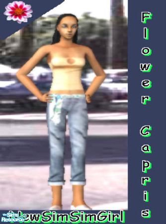 Sims 2 — Flower Capris by NewSimSimGirl — A simple jean capri with a flower pattern tied belt. Also A long neutral tube