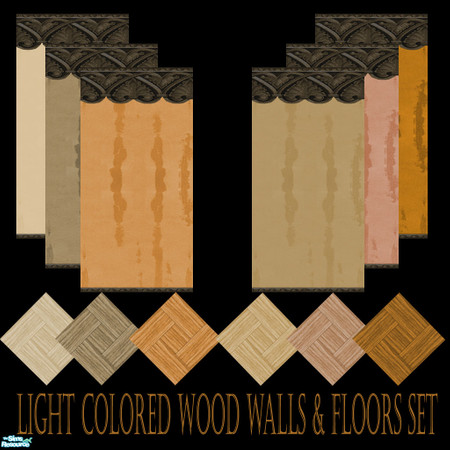 Sims 2 — Light Colored Wood Walls & Floors Set by Sheera — This set includes 12 items : 6 walls and their 6 matching
