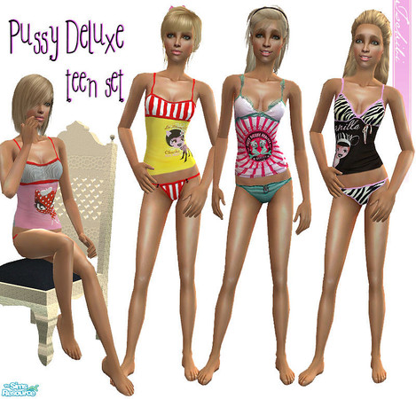 Sims 2 — Pussy Deluxe teen set by justtschibi — This set contains 4 items.