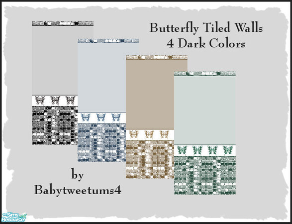 Sims 2 — Butterfly Mosaic Tile Walls by babytweetums4 — These walls have a mosaic tile on the bottom and a butterfly