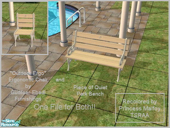 Sims 2 — Park Seating Bench and Chair Recolor by PrincessMalfoy — Part of the Summer Fun Park and Grilling Objects set.