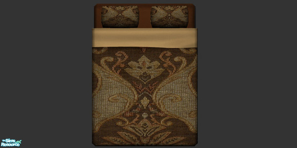 Sims 2 — Dark Brown Antique Bedding by Eboluh — Gorgeous dark brown antique style bedding recolour, fits both single and