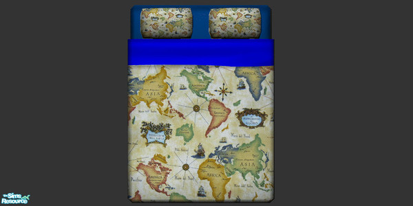 Sims 2 — World Tour Bedding by Eboluh — Gorgeous world map bedding recolour, fits both single and double beds. Great