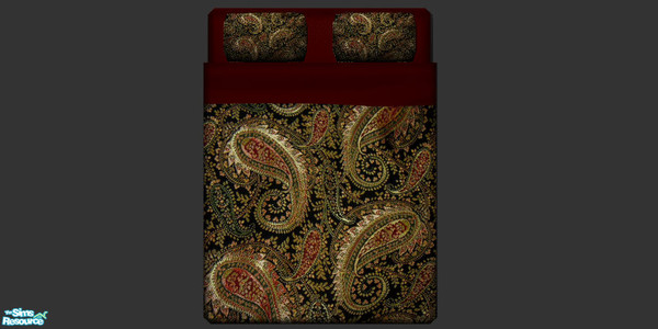 Sims 2 — Black Paisley Bedding by Eboluh — Gorgeous black paisley pattern bedding recolour, fits both single and double