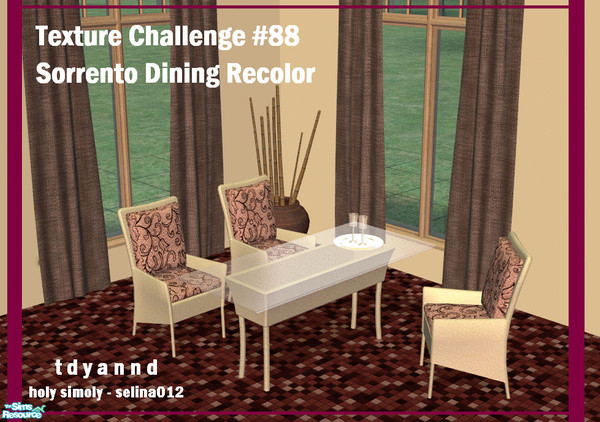 Sims 2 — TC 88 Sorrento Dining Recolor Set 3 by tdyannd — One in a set of three dining room sets using the TC 88 textures