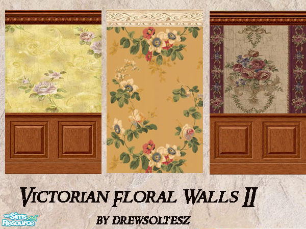 Sims 2 — Victorian Floral Walls II by drewsoltesz — A set of three Victorian era floral wallpapers, ideal for any period