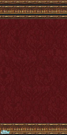 Sims 2 — jsf2RitzOxblood by jsf — Ornate, burnished, gold mouldings hold rich, dark, red, heavily textured, velvet. 