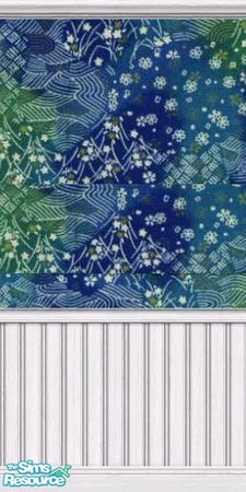 Sims 2 — Crystal Blue with White Paneling by galilea — Add a touch of summer to any room with this vibrant wallpaper.