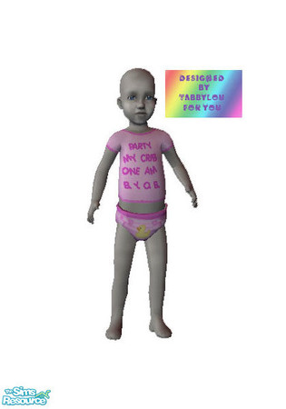 Sims 2 — Pink Tee with Saying Set 2 by TabbyLou — Pink tee with "Party My Crib One AM B.Y.O.B." A good time