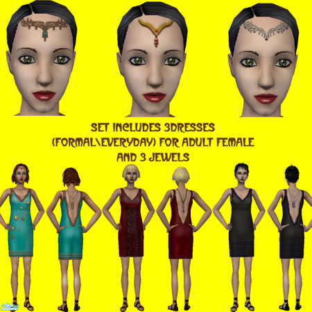 Sims 2 — roaring 20s by laura_peace_love — this set includes:3 dresses formaleveryday in aqua greenbronze, red,