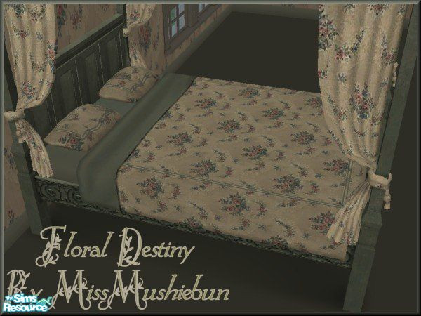 Sims 2 — Floral Destiny Bedding Green by missmushiebun — This Beautiful Floral Bed Cover Matches my Floral Destiny Wall