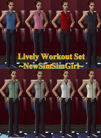 Sims 2 — Lively Workout Set by NewSimSimGirl — A set of short sleeved workout clothes in a variety of bright colors for