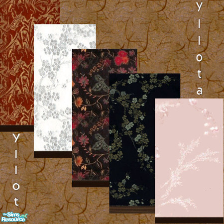 Sims 2 — Oriental wall set by yllota — Five oriental style walls for your zen sims =) *All textures from