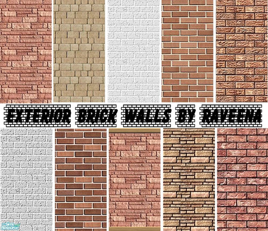 Sims 2 — Exterior Brick Wall Set by Raveena — An assorted collection of brick walls for your homes. All tile perfectly.