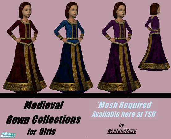 Sims 2 — NSC Medieval Gowns for Girls Set2 by Neptunesuzy — For Little Girls, A collection of rich medieval dresses.
