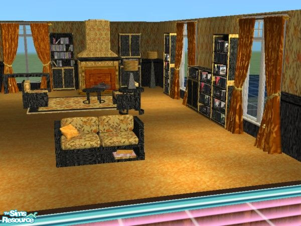 Sims 2 — Flowers and Vines love seat by ead425 — set includes: 1 wall, 1 floor 14 items bookcase, coffee table, curtains,