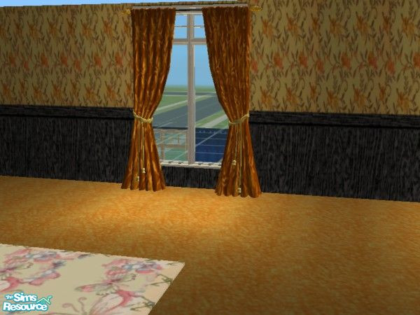 Sims 2 — Flowers and Vines curtains by ead425 — set includes: 1 wall, 1 floor 14 items bookcase, coffee table, curtains,