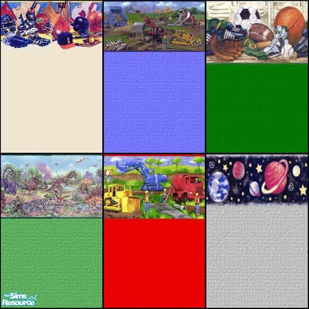 Sims 2 — Boy's Bedroom Wall Collection by queenmab75 — A set of walls suitable for a boy's bedroom. *TSRAA Member*