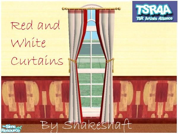 Sims 2 — Red and White Curtains by TSR Archive — Modern White Curtains with subtle Red Stripes, part of the Modern Living