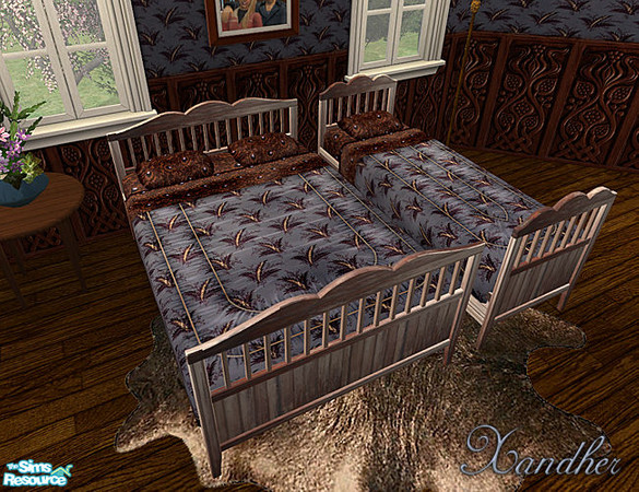 Sims 2 — Floral Charm Bedding - Navy Toile by Xandher — A pretty, floral bedding for your romantic sims. Textures are