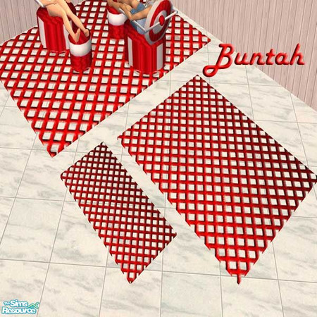 Sims 2 — Red Floor Mat by buntah — This requires Echo/Windkeeper's 3x4 rug mesh and it will give you the mat in all three