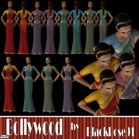 Sims 2 — Bollywood by BlackRose91 — Four wounderful Indian style outfits with matching hairstyles covered with gold and