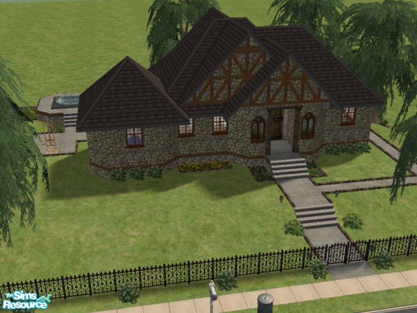 Sims 2 — Old World Elegance by meyhem —  A stone cottage for a single sim or couple. Built with a recessed entry way, hot