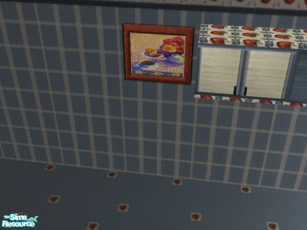Sims 2 — Blue Apple Kitchen painting by ead425 — Apples and blues ... set contains: 1 wall, 1 floor 18 items