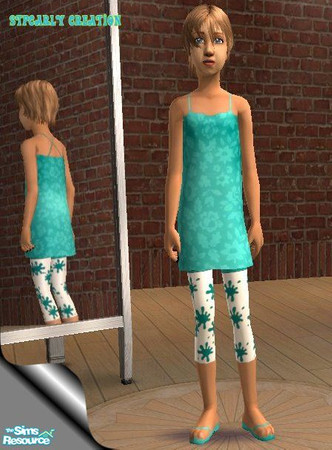 Sims 2 — Paint Spatter Greens by STP Carly — Little girls summer dress with leggings.