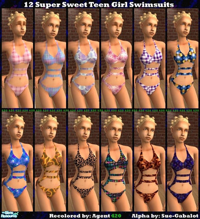 Sims 2 — Super Sweet Teen Girl Swimsuits by Agent420 — This is it, the Super Sweet Teen Girl Swimsuits. They are finally