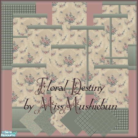 Sims 2 — Floral Destiny Wall & Floor Set by missmushiebun — This sweet set of walls and floors give that ultimate