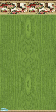 Sims 2 — Oak Hardwood with Floral Borders Wall - Olive Green by Sheera — Part of my Oak Hardwood with Floral Borders