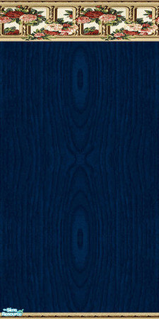 Sims 2 — Oak Hardwood with Floral Borders Wall - Midnight Blue by Sheera — Part of my Oak Hardwood with Floral Borders