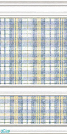 Sims 2 — jsf2CottageRBYPlaid by jsf — The chair-railed version of a softly textured plaid in blue, white and light yellow