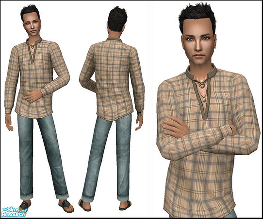 Sims 2 — Breeze - Beige checkers and jeans by confide — No mesh needed. H&M Fashion Stuff pack is required. *bumpmap