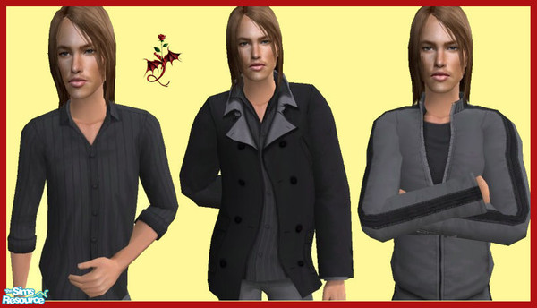 Sims 2 — Man In Black by cariadbach —  Three items of black clothing. Shirt, coat and a track suit for your male adult