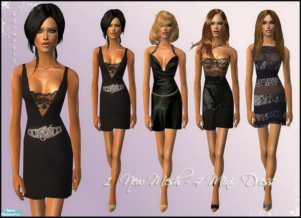 Sims 2 — The Black Beauty by Harmonia — 1 mesh 4 Cocktail Dress