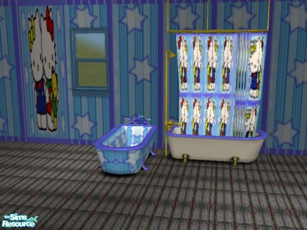 Sims 2 — Kitty in Garden combo tub by ead425 — 22 items, 2 wall, 2 floors: bath door, wall lamp,mirror, braided rug,