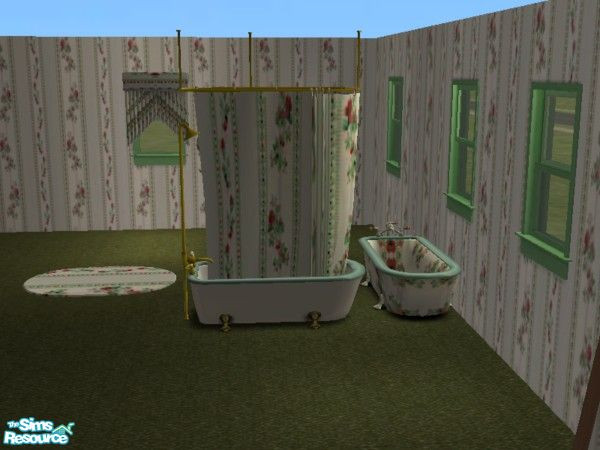 Sims 2 — Traditional combo tub by ead425 — set includes 1 wall,1floor, 17 rug,braided rug, Bed, curtains (2),door,