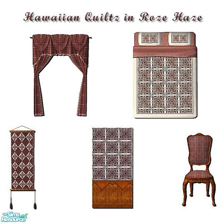 Sims 2 — Hawaiian Quiltz in Roze Haze by iwubu — A traditional breadfruit pattern, a standard in Hawaiian quilting.