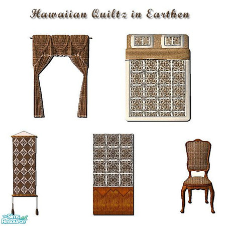 Sims 2 — Hawaiian Quiltz In Earthen by iwubu — A traditional breadfruit pattern, a standard in Hawaiian quilting. Adding