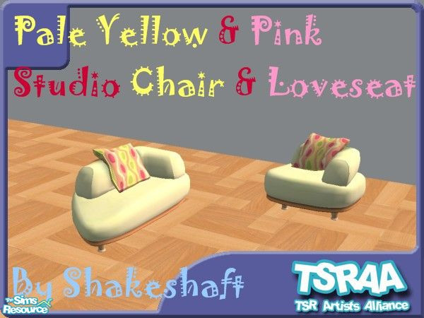 Sims 2 — Pale Yellow & Pink Chair & Loveseat Main by TSR Archive — This is a recolour of the Bakonmi Chair &