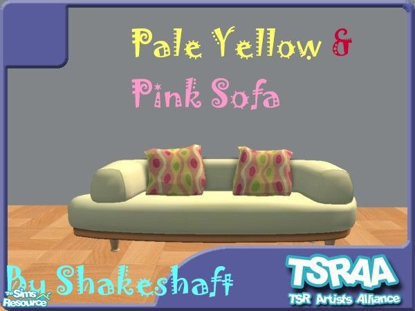 Sims 2 — Pale Yellow & Pink  Sofa Back Cushions by TSR Archive — This is a recolour of the Bakonmi Sofa Back Cushions