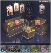 Sims 2 — RCC Living Room A by Sunair — 1 mesh set (lightwood) and 5 recolor sets (black, blue, darkwood, nature and
