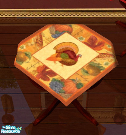 Sims 2 — Thanksgiving Decorations Tablecloth 1 by lisa9999 — A turkey printed tablecloth.
