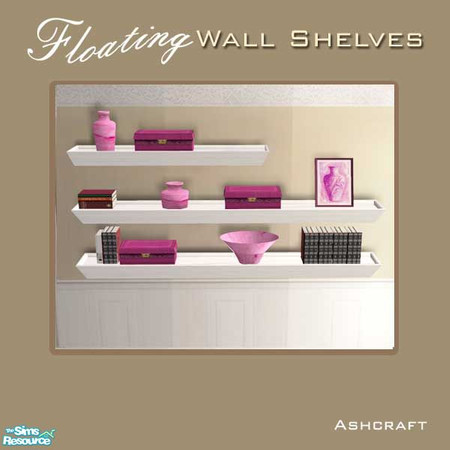 Sims 2 — Floating Wall Shelves--Rose Art Objects by Cashcraft — 3-tier decorative floating wall shelves, in white, light,