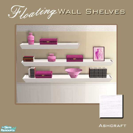 Sims 2 — Floating Wall Shelves--White Wood by Cashcraft — 3-tier decorative floating wall shelves, in white, light,